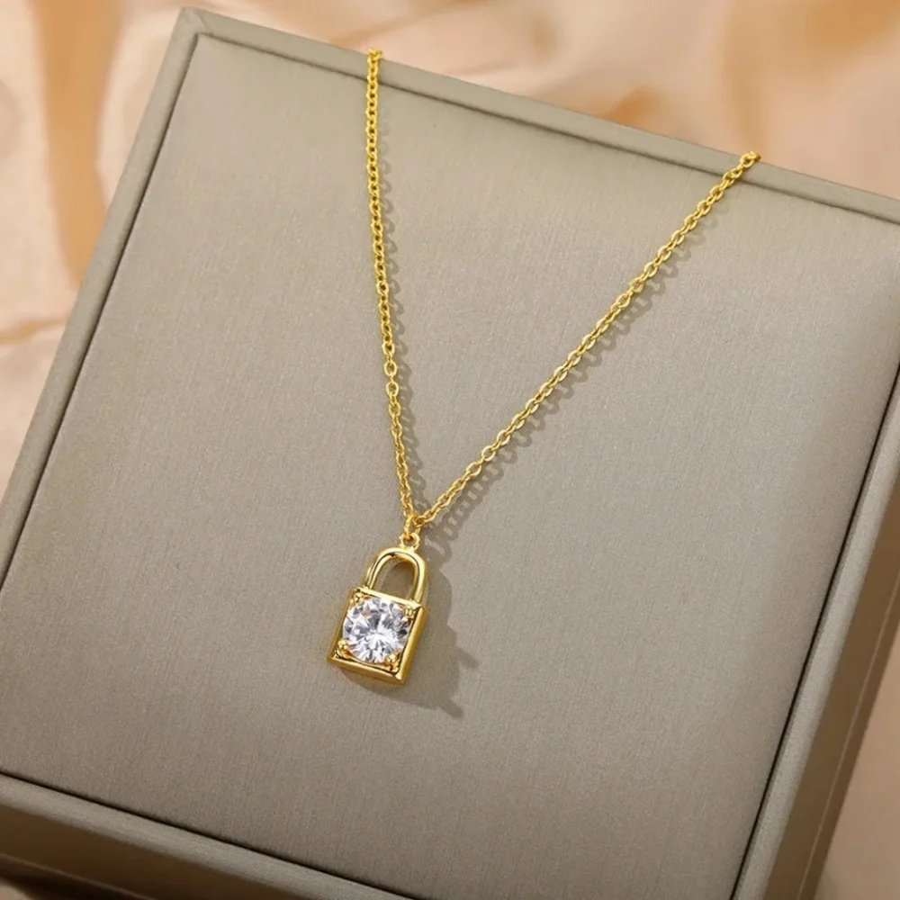 Gold Mini Padlock Pendant Necklace - Picture 4 of 4